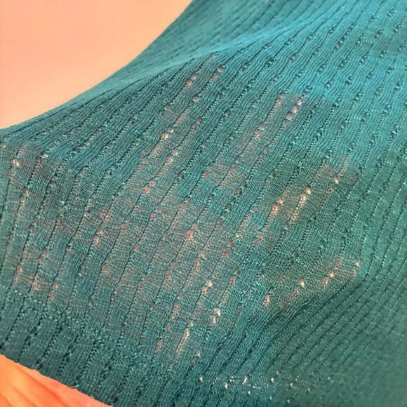 J. Crew Green Pointelle Short Sleeve Ruffle Neck Top - Picture 9 of 12